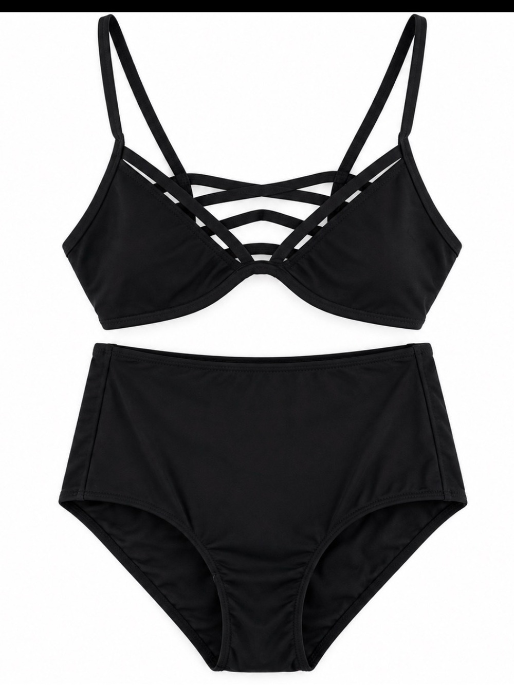 Motel Black Bikini Set NWT Strappy Cage Top High Waist Bottom M/S Y2K Swim